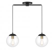 Savoy House Meridian CA M100110MBKNB - 2-Light Linear Chandelier in Matte Black with Natural Brass