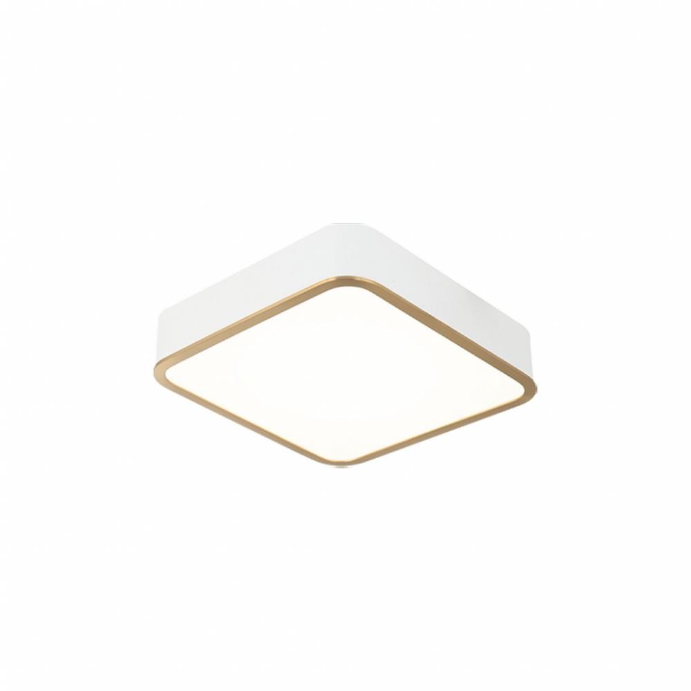 12" Diam "Ainslay" Square White + Aged Gold Ceiling Mount