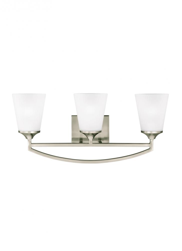 Hanford traditional 3-light indoor dimmable bath vanity wall sconce in brushed nickel silver finish