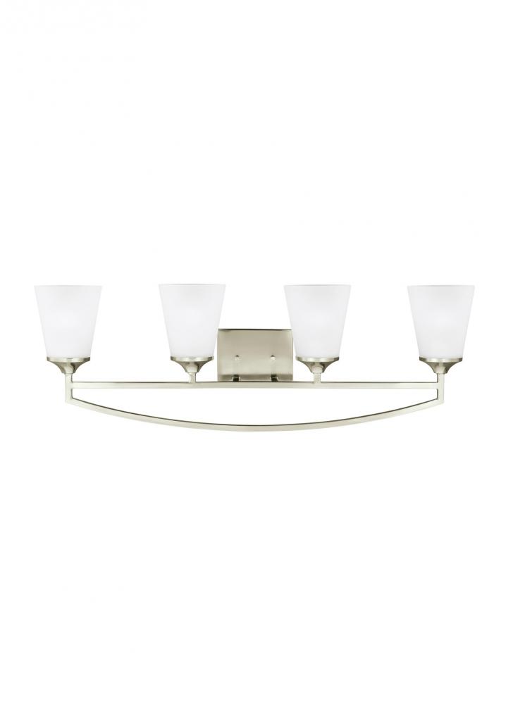 Hanford traditional 4-light LED indoor dimmable bath vanity wall sconce in brushed nickel silver fin