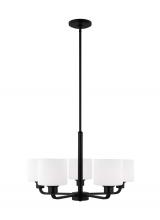 Generation Lighting 3128805EN3-112 - Canfield indoor dimmable LED 5-light chandelier in midnight black finish and etched white glass shad