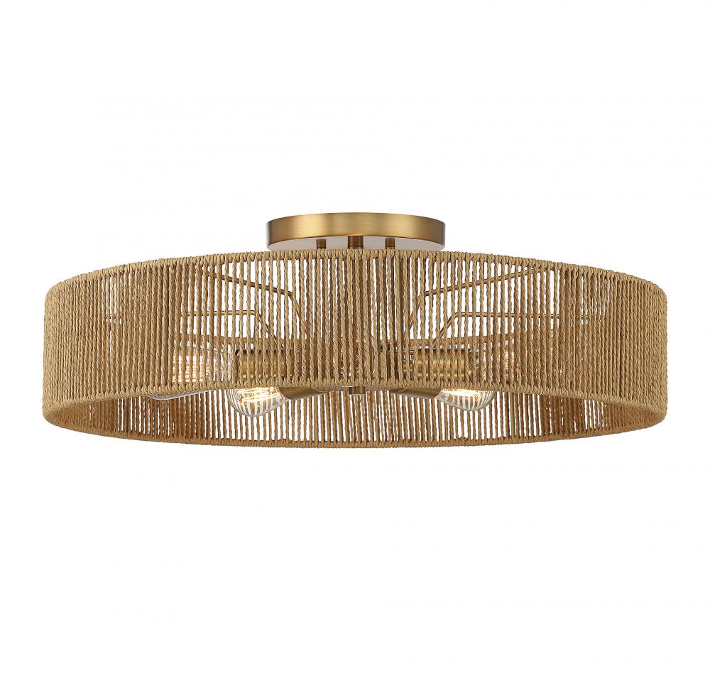 Ashe 5-Light Ceiling Light in Warm Brass and Rope