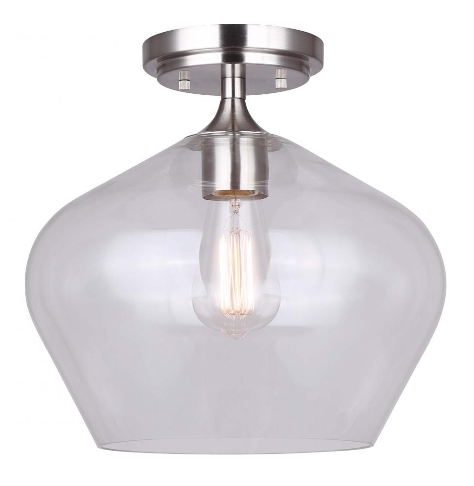 CONALL, IFM1102A12BN, 1 Lt Flush mount, Clear Glass, 60W Type A, 11.75" W x 11" H