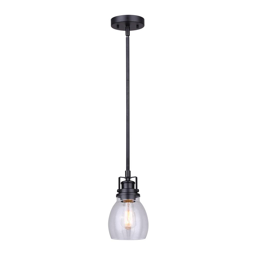 CARSON, IPL705A01BK, MBK Color, 1 Lt Rod Pendant, Seeded Glass, 100W Type A, 5" W x 11 - 59"