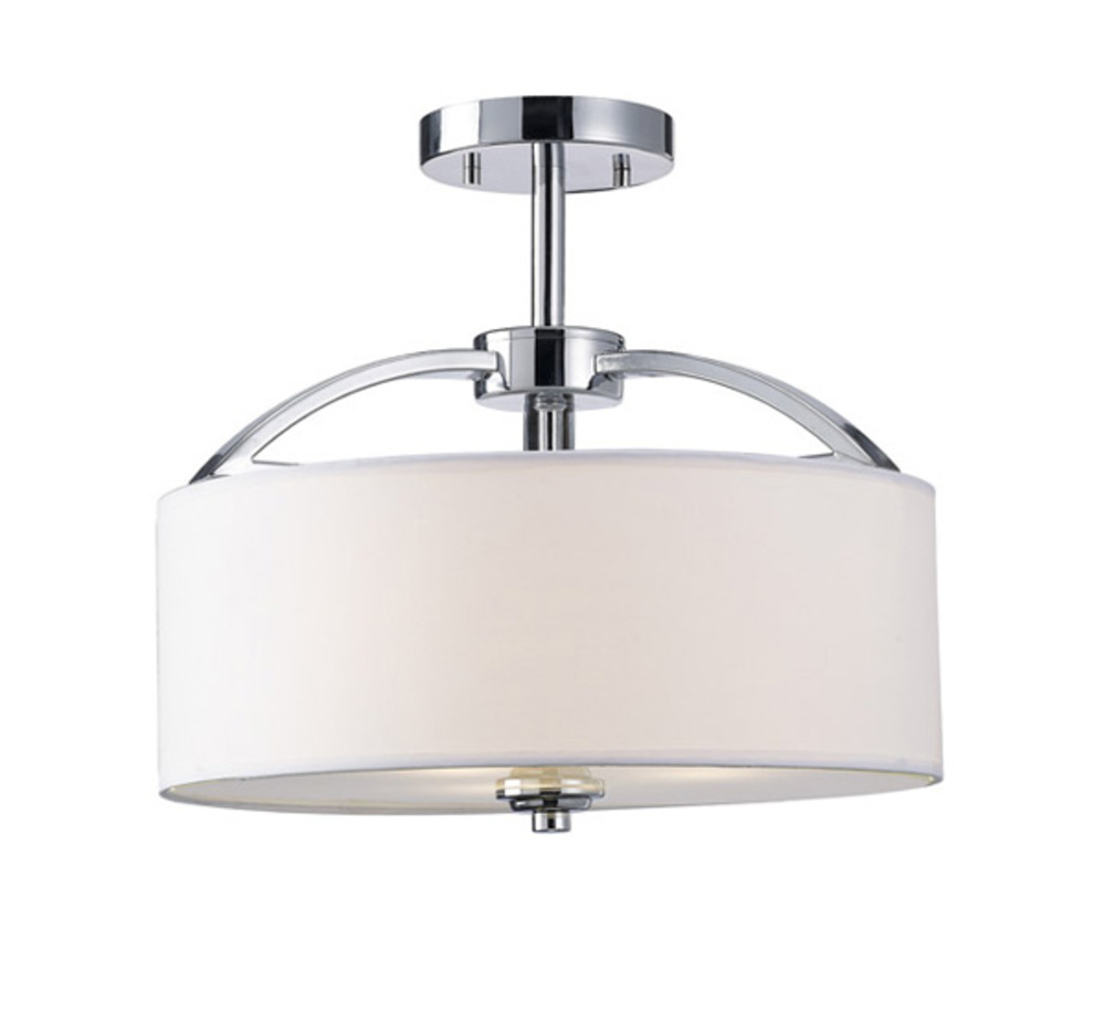 Milano, 3 Lt Semi-Flush Mount, White Fabric Shade, Frosted Glass Diffuser, 60W Type A