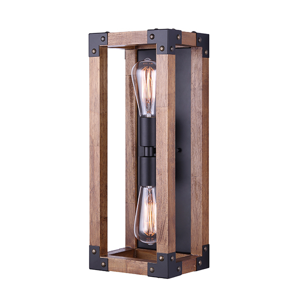 MOSS, MBK + Real Wood Color, 2 Lt Wall Fixture, 60W Type A, Eash Connect Included