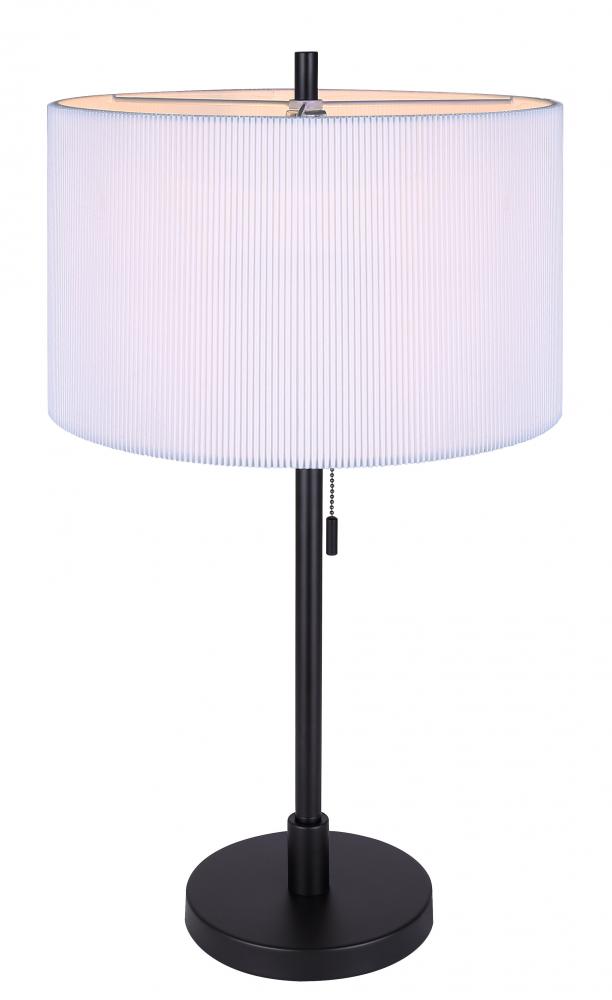 CARMYNN, ITL288A24BK, MBK Color, 1 Lt Table Lamp, White Ribbed Shade, 60W Type A