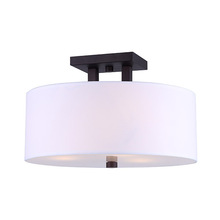 Canarm ISF578A03ORB - River, 3 Lt Semi-Flush mount, White Fabric Shade + Glass Panel, 60W Type A, 15" x 10"