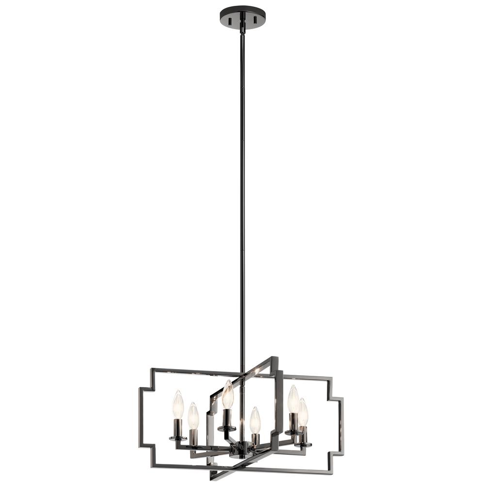 Downtown Deco 21.5 inch 6 Light Convertible Chandelier/Semi Flush in Midnight Chrome