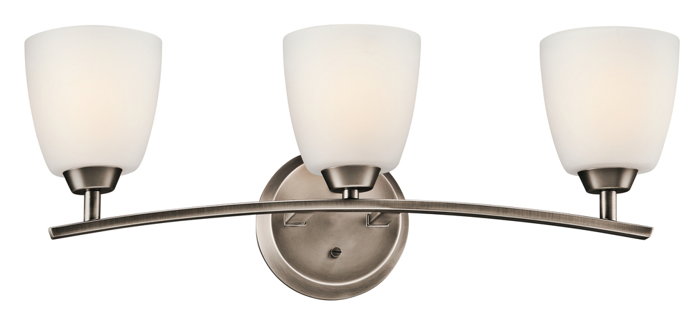 Granby 25" 3 Light Vanity Light with Satin Etched Cased Opal Glass in Brushed Pewter