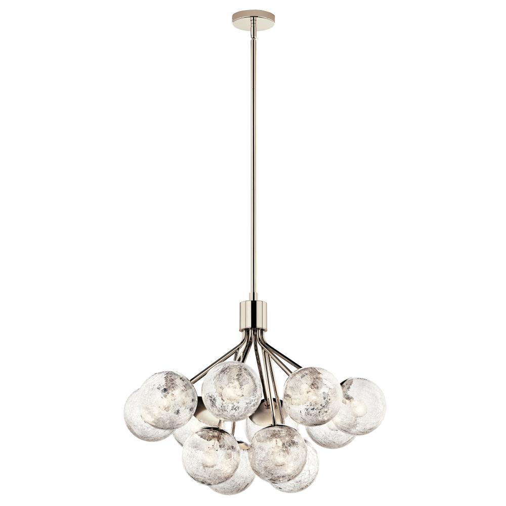Silvarious 30 Inch 12 Light Convertible Chandelier with Clear Crackled Glass in Polished Nickel