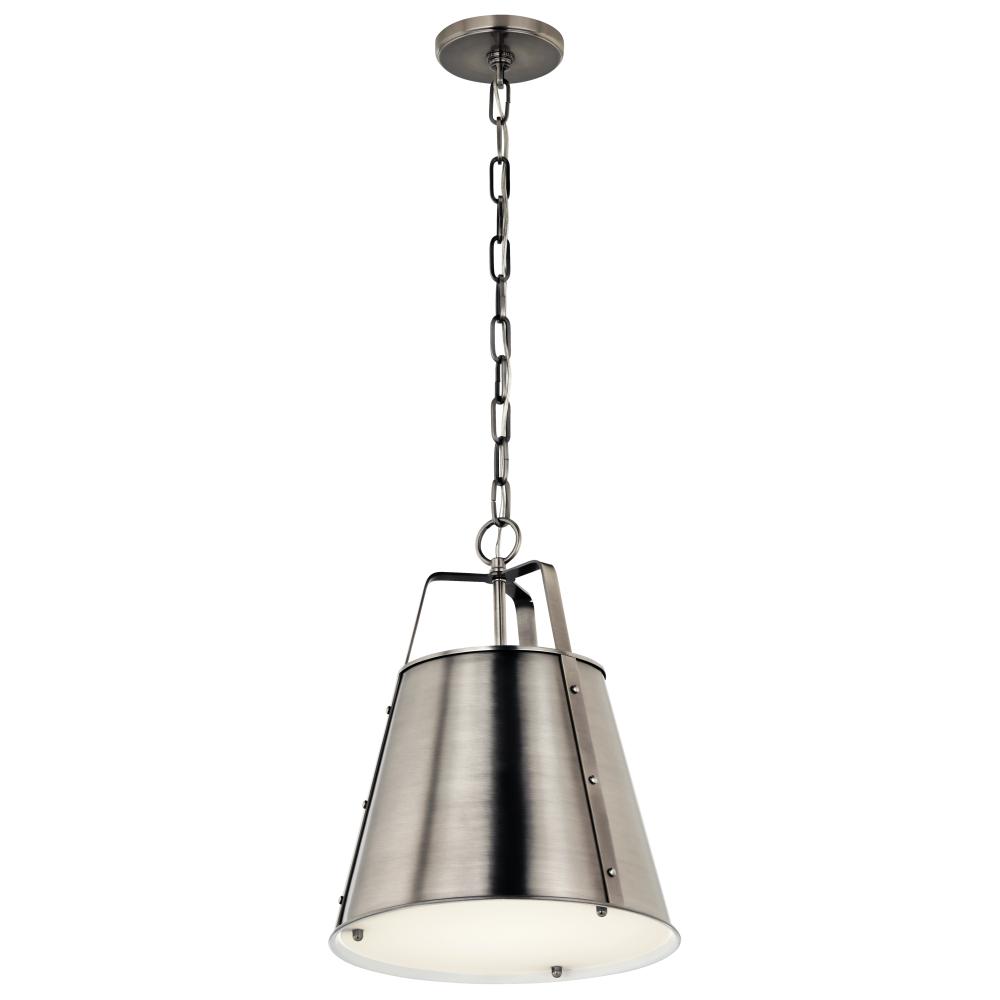 Etcher 13 Inch 1 Light Pendant with Etched Painted White Glass Diffuser in Classic Pewter