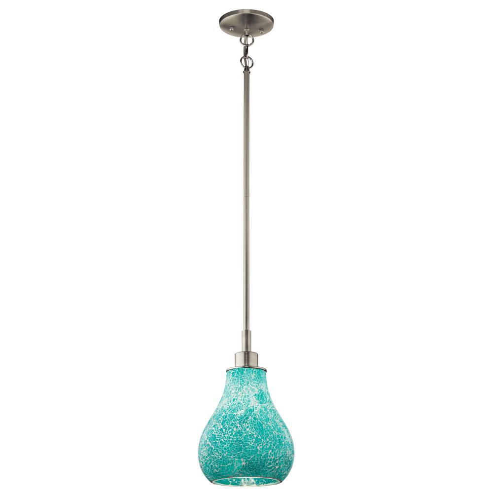 Crystal Ball 12.75 inch 1 Light Mini Pendant with Blue Mosaic Glass in Brushed Nickel