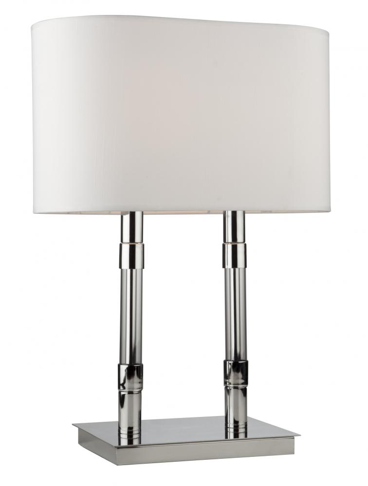 Two Light Chrome White Fabric Shade Table Lamp