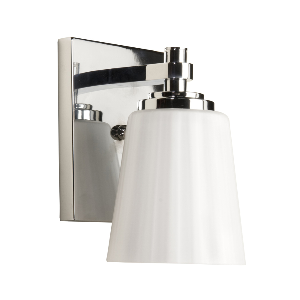 One Light Chrome Satin Acid Frosted Reeded Glass Bathroom Sconce