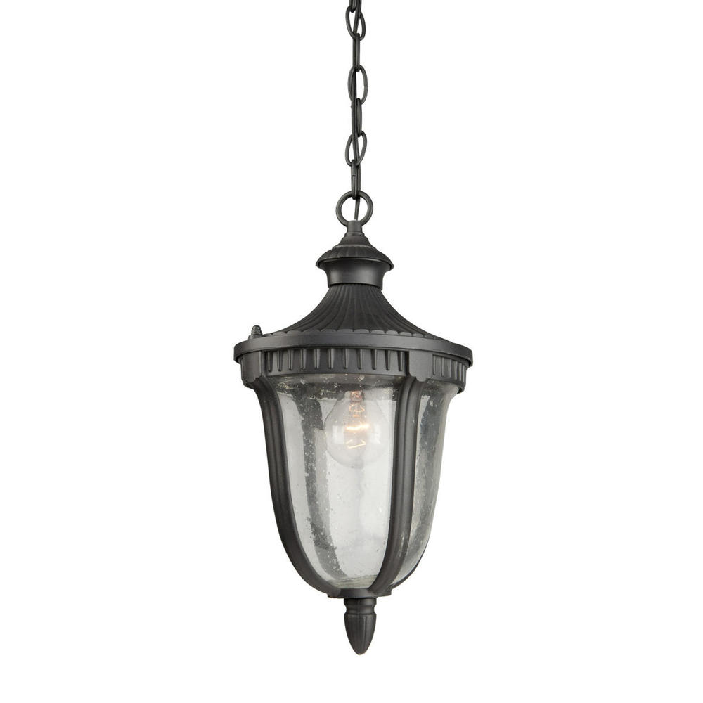 One Light Seeded Clear Glass Mahogany Hanging Lantern