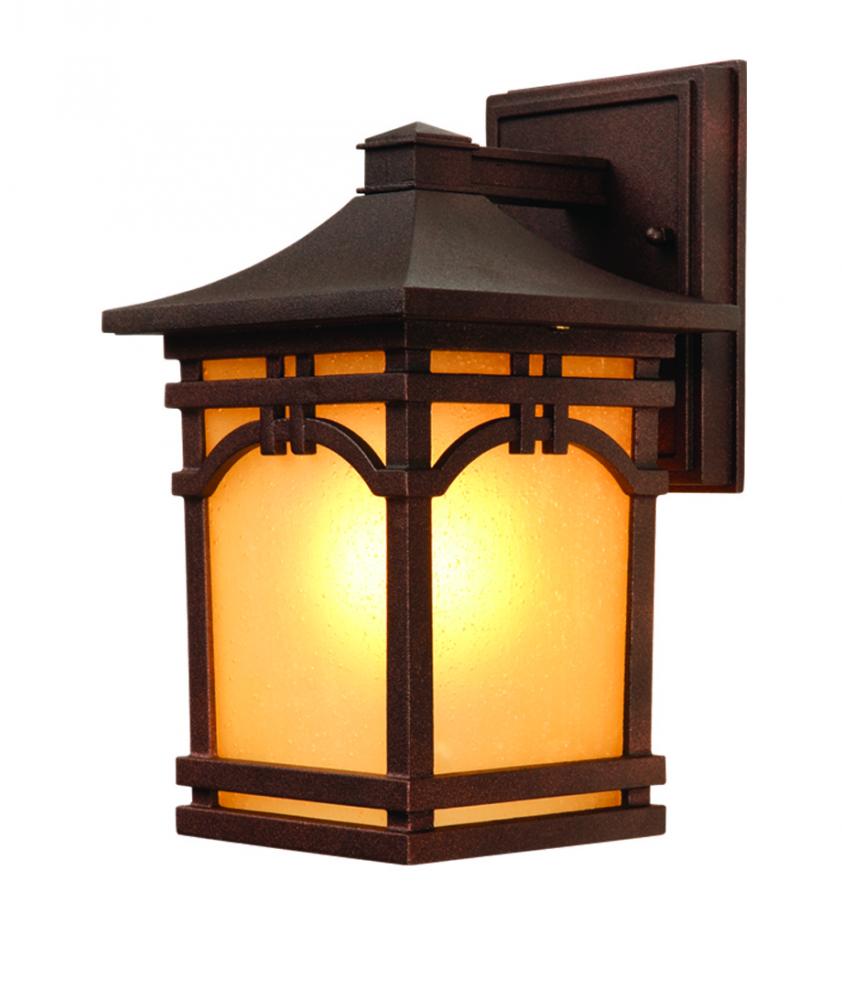 One Light Oil Rubbed Bronze Amber Seeded Glass Wall Lantern