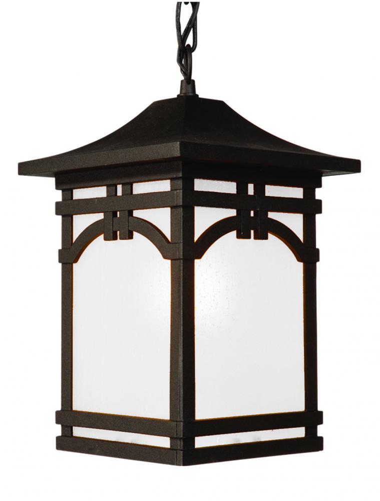 One Light Black White Glass Hanging Lantern