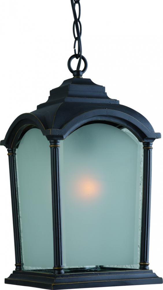 One Light Black With Bronze Frosted With Clear Edges Glass Hanging Lantern