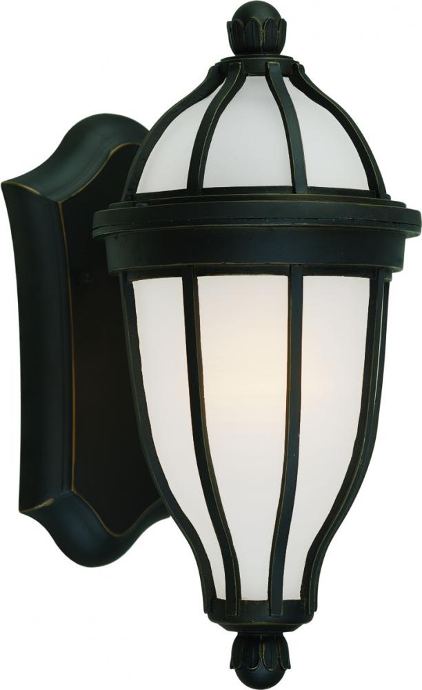 One Light Oil Rubbed Bronze Satin Acid Etched Glass Wall Lantern
