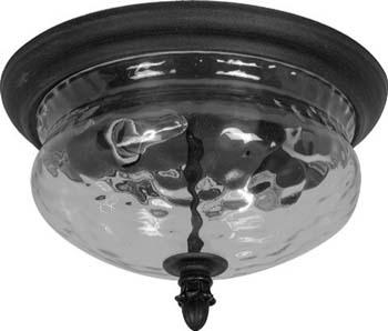 Two Light Black Seeded Ribbed Glass Outdoor Flush Mount
