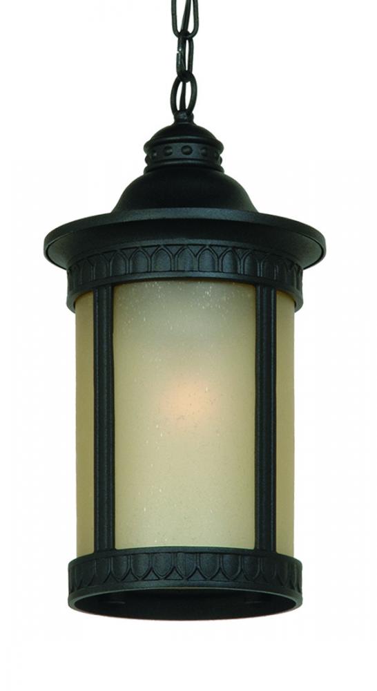 One Light Black Amber Glass Hanging Lantern