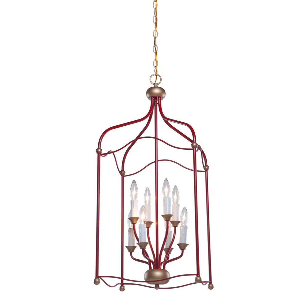 Eight Light Dark Red With Gold Accents Open Frame Foyer Hall Fixture