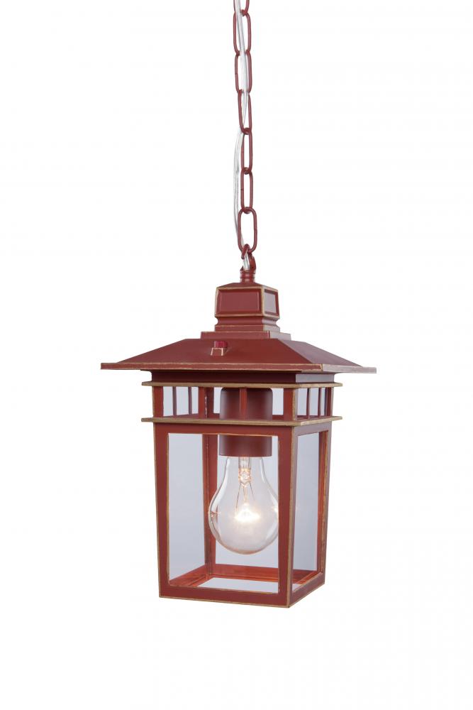 One Light Dark Red With Gold Accents Hanging Lantern