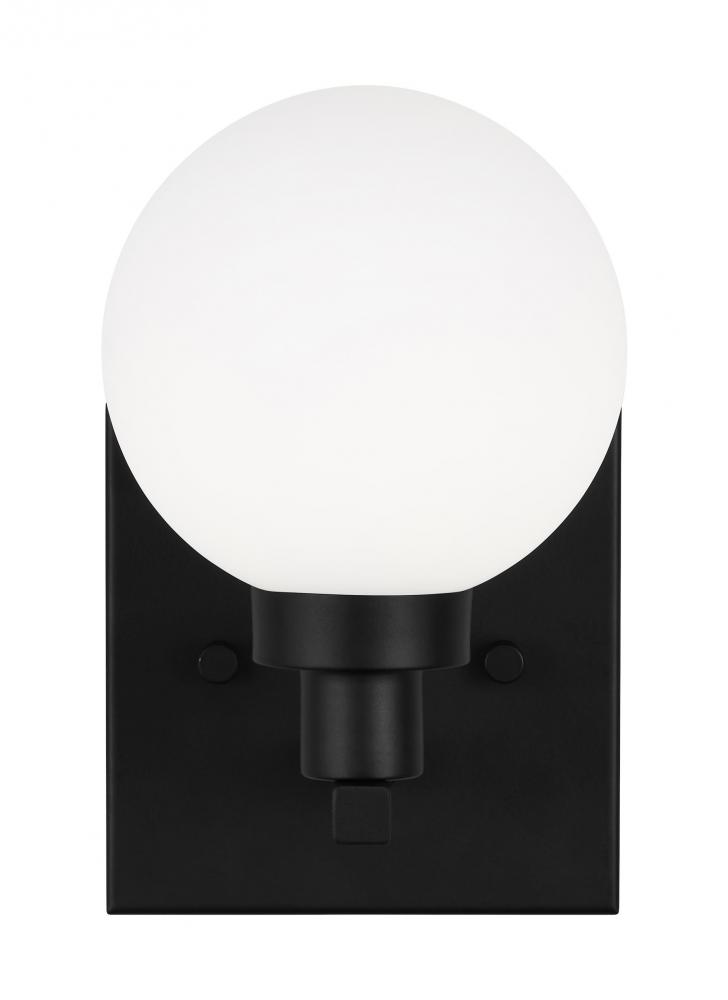 Clybourn modern 1-light indoor dimmable bath vanity wall sconce in midnight black finish with white