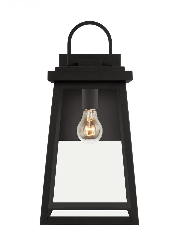 Founders modern 1-light LED outdoor exterior large wall lantern sconce in black finish with clear gl