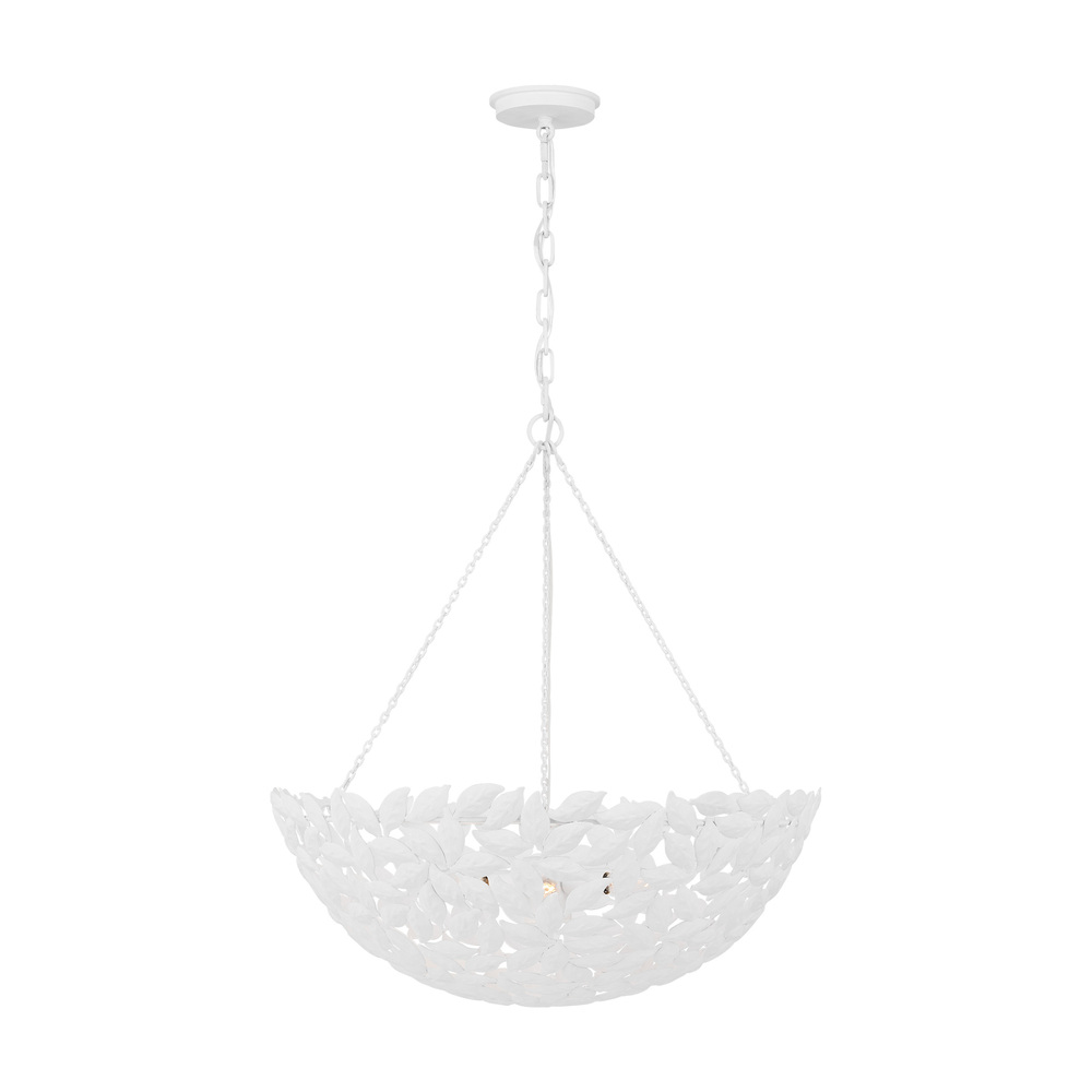 Kelan traditional dimmable indoor large 6-light pendant in a textured white finish with textured whi