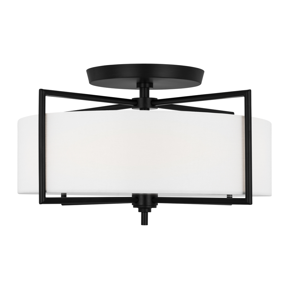 Perno midcentury 3-light indoor dimmable large ceiling semi-flush mount in aged iron grey finish wit
