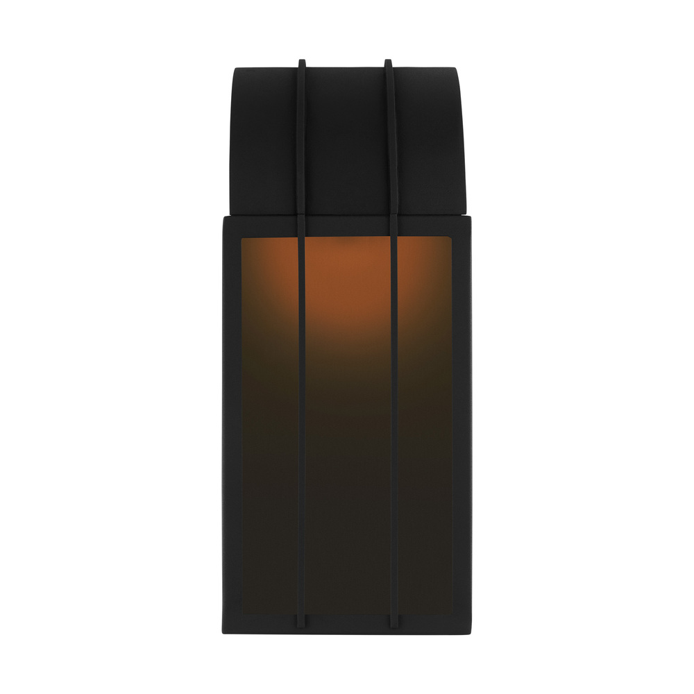Veronica modern outdoor 1-light small wall lantern in a textured black finish and clear glass cylind
