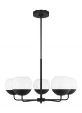 Visual Comfort & Co. Studio Collection 3168105-112 - Alvin modern 5-light indoor dimmable chandelier in midnight black finish with white milk glass globe
