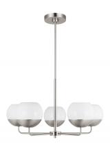 Visual Comfort & Co. Studio Collection 3168105-962 - Alvin modern 5-light indoor dimmable chandelier in brushed nickel silver finish with white milk glas