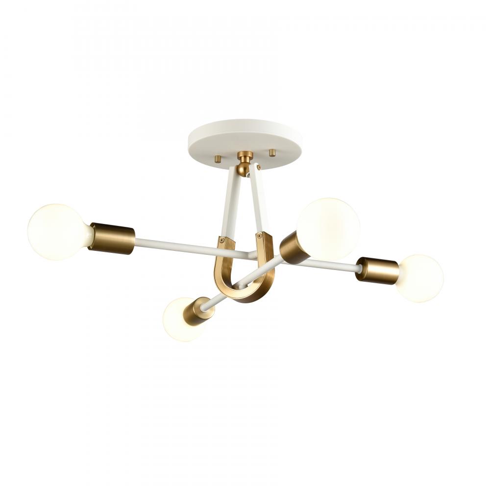 Sabine 20'' Wide 4-Light Semi Flush Mount - Textured White with Brushed Gold